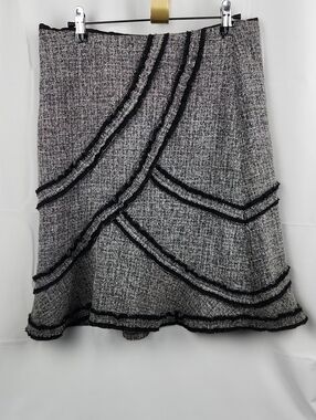 Classiques Entier Black and White Tweed A-Line Skirt with Fringed Trim